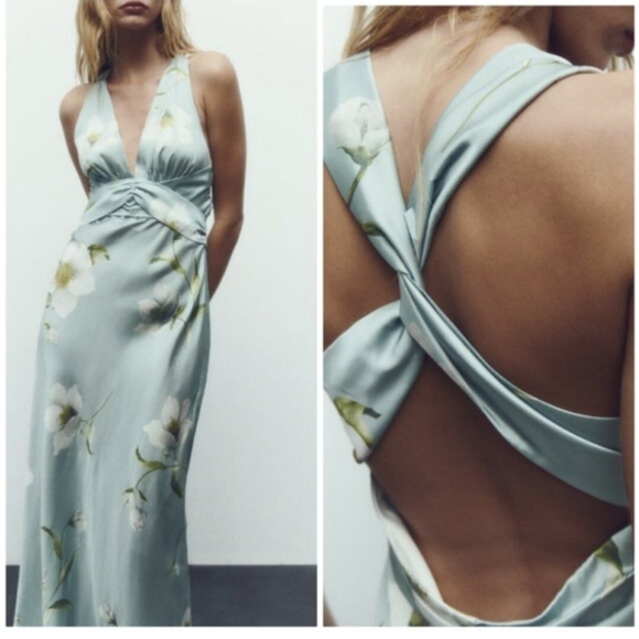 Zara Satin Floral Dress - Picture 2 of 4